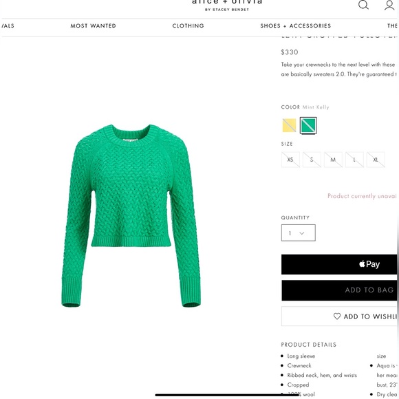 Alice + Olivia Leta Textured & Woven Pullover Mint Kelly Green Sweater - Picture 3 of 16